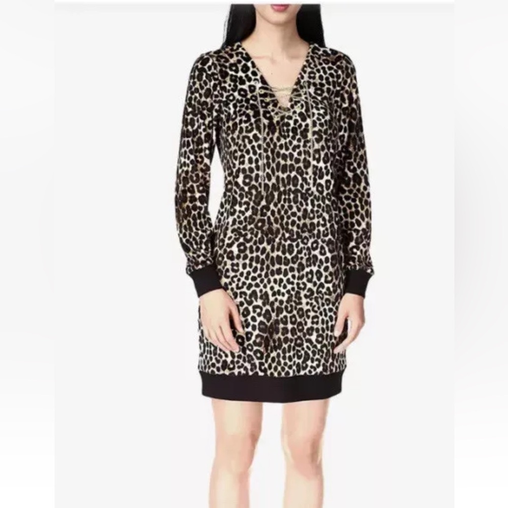 Michael Kors Velour Cheetah Tunic Dress Womens Medium Long Sleeve